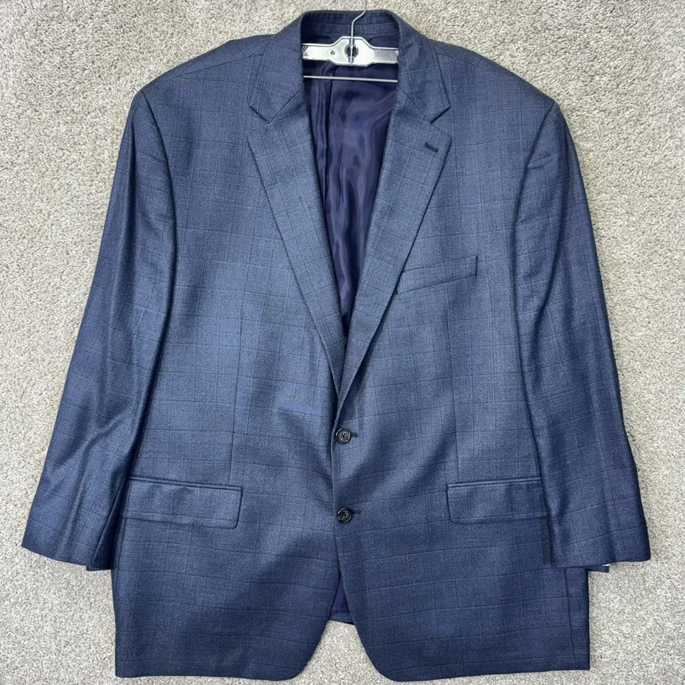 Ralph Lauren Blazer Mens 52R Windowpane Blue Two Button Wool EUC